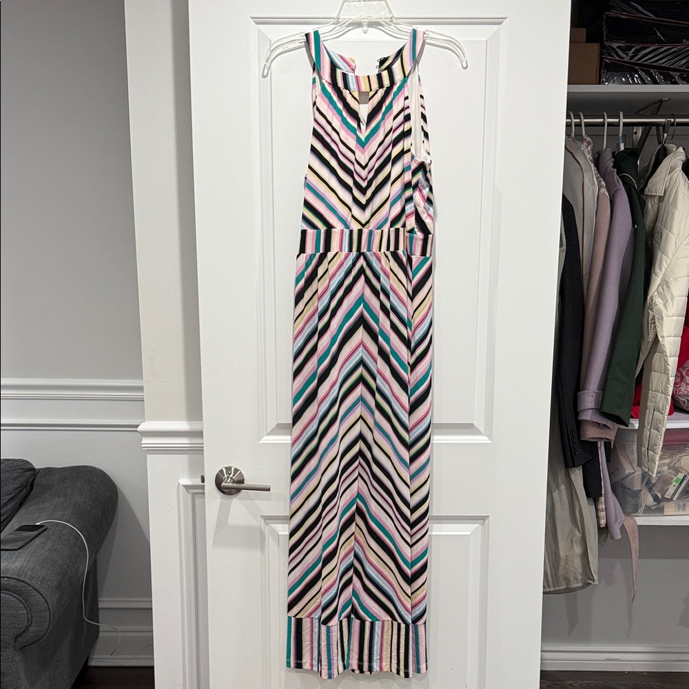 Roz & Ali Chevron Maxi Dress in Pink, Black, Cream & Teal